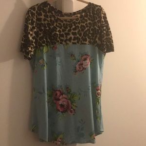 Leopard print and floral shirt with button accents